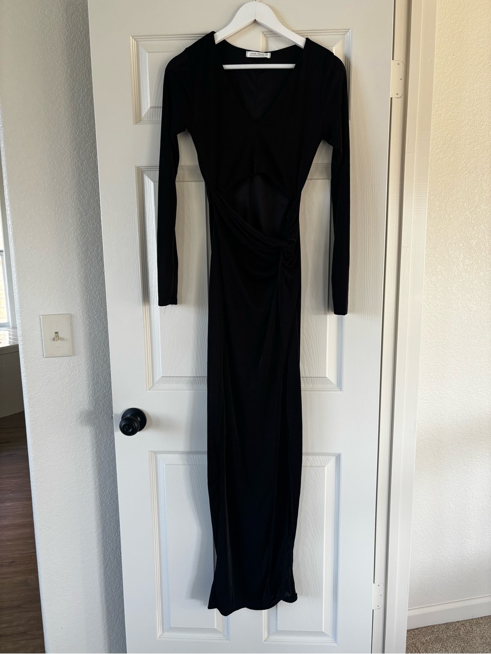 12th Tribe Black Long-Sleeve Twist-Waist Maxi Dress